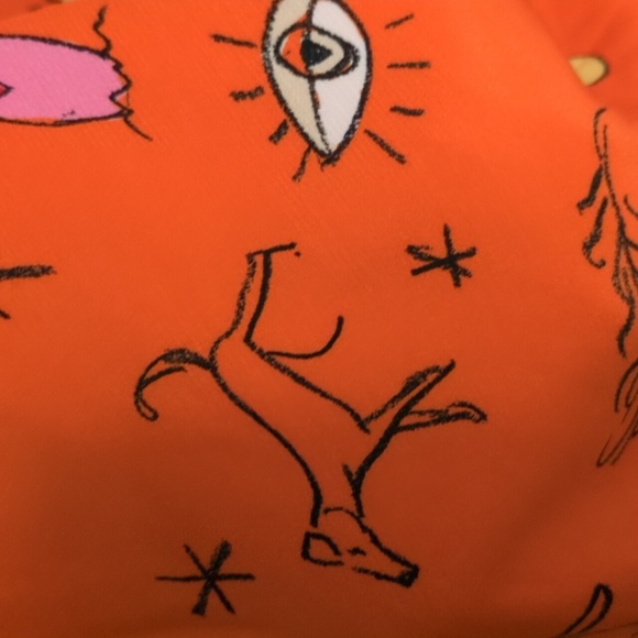 Staud Hash Good Vibes Fun Novelty print Orange Nectarine midi skirt - Picture 10 of 14